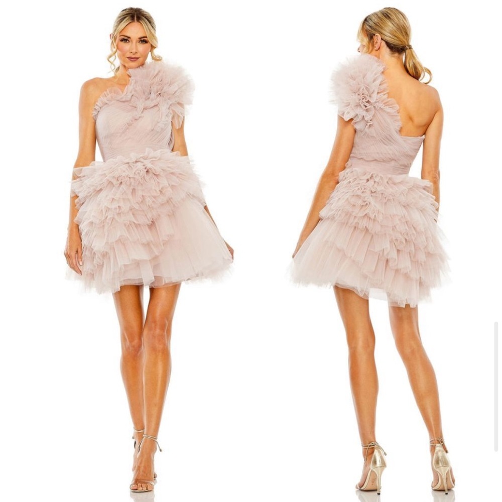 Mac Duggal Ruffle Tulle One Shoulder Minidress 
Size 8